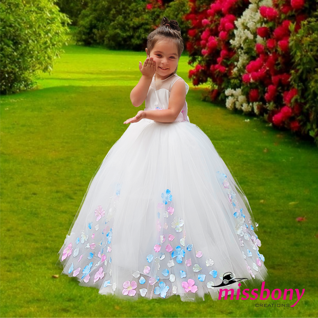 childrens' formal dress embellished with faux flowers ROSA